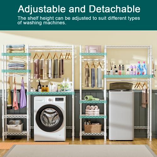 Over The Washer and Dryer Storage with 6 Shelves and 2 Hanger Rods, 47.2”W x 13.4”D x 77.4”H Q86718