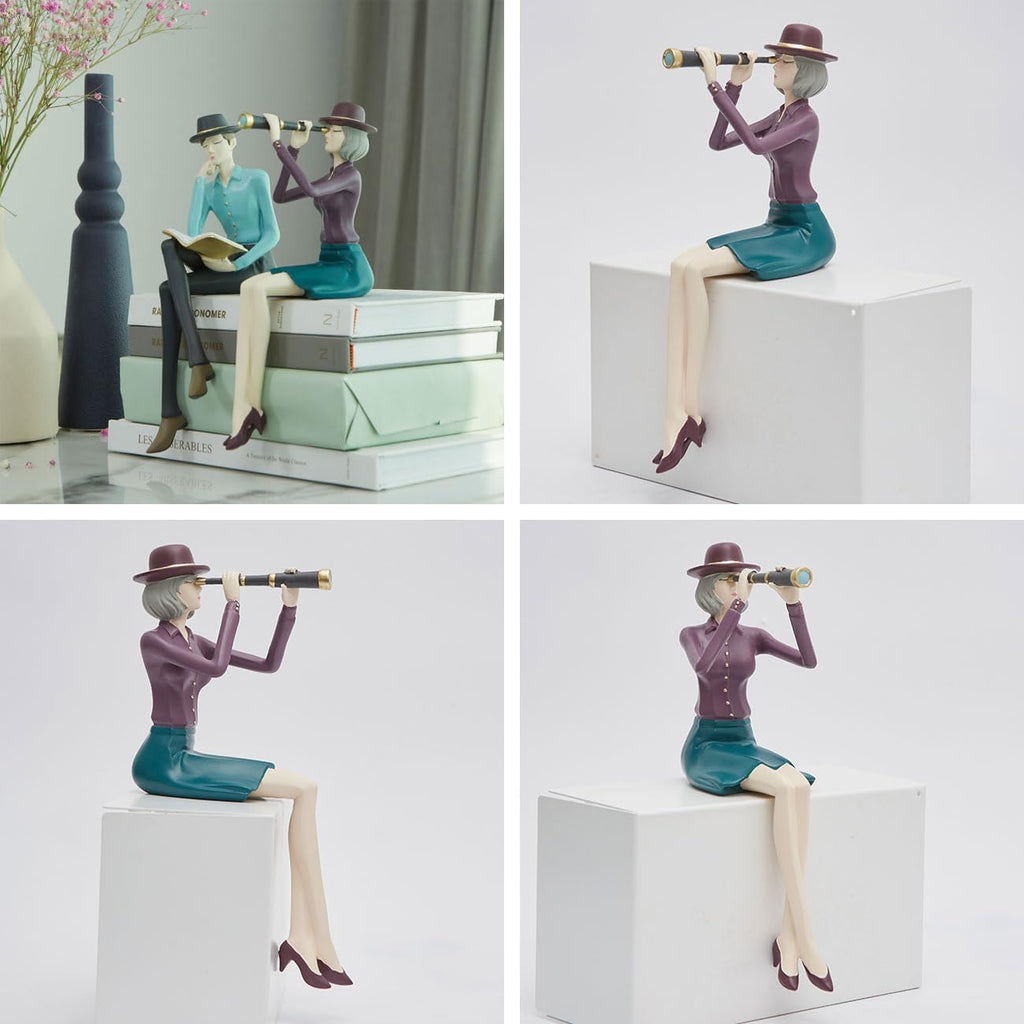 Modern Home Decor Sculpture Woman Figurine Statue Table Centerpiece Crafts Polyresin Arts Multi Color 8.7inch K9603