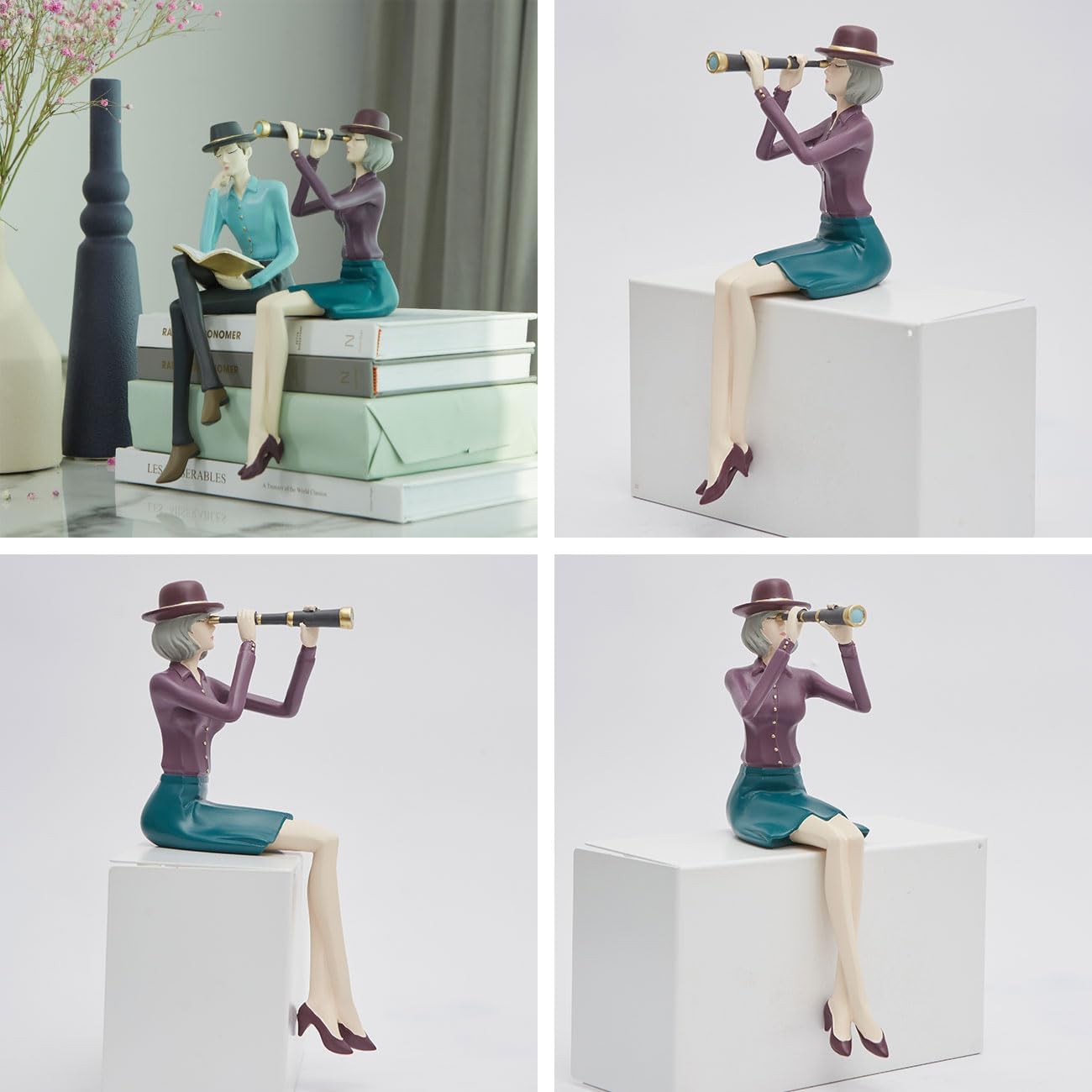 Modern Home Decor Sculpture Woman Figurine Statue Table Centerpiece Crafts Polyresin Arts Multi Color 8.7inch K9603
