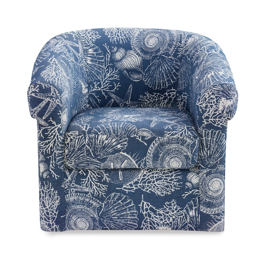 Ocean Blue and White Coastal Pattern Swivel Club Chair N11064