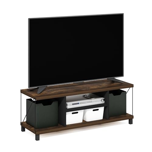 French Oak Grey Black Large Entertainment Stand for TV Up to 55 Inch N4441