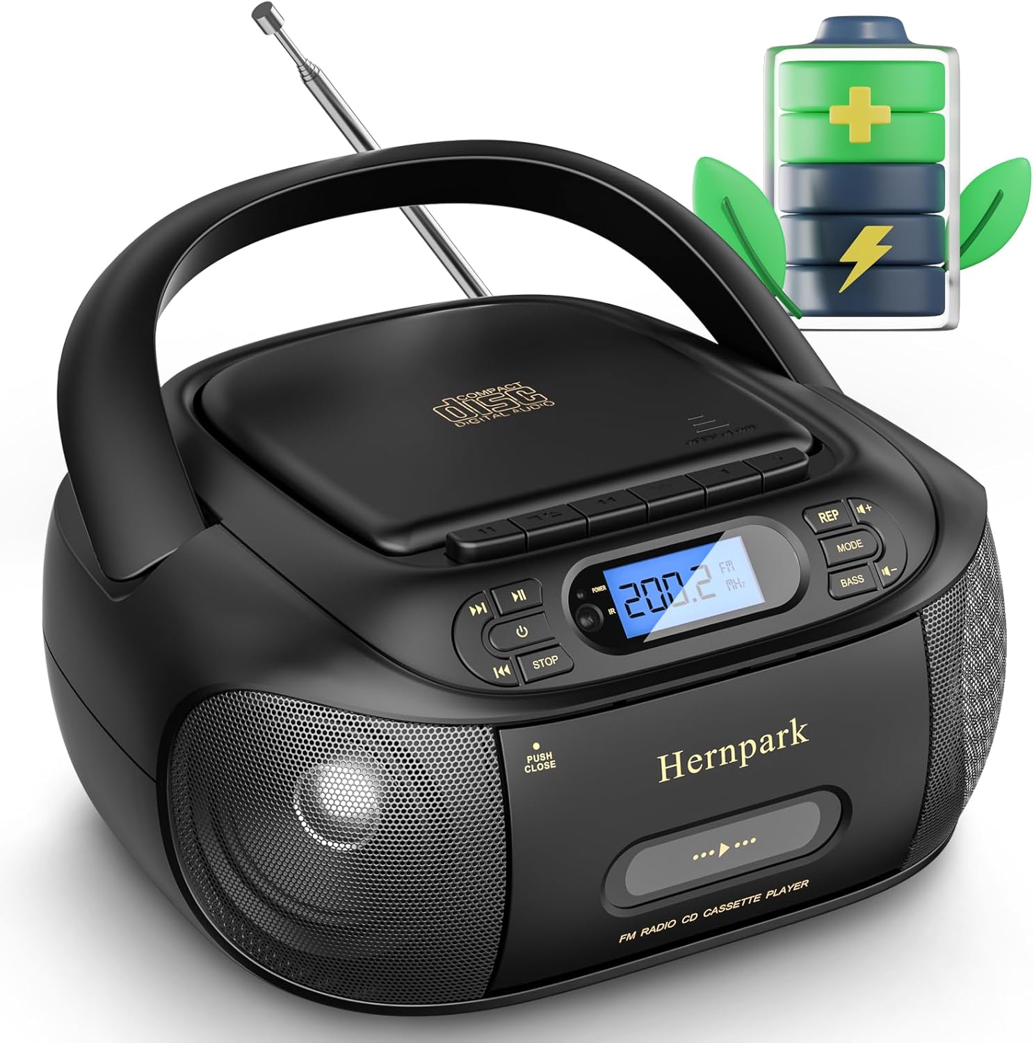 CD Cassette Player Combo Boombox with Bluetooth 5.1, FM Radio, Stereo Sound Q6593
