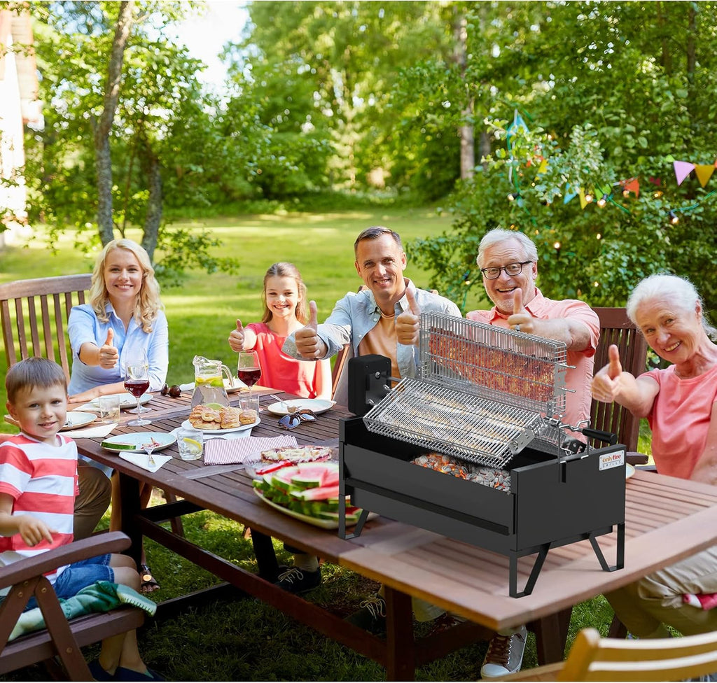 2 IN 1 Charcoal Grill Rotisserie Kit with 3 Stainless Steel Rotating Baskets and 24 In Grill Grate P712961