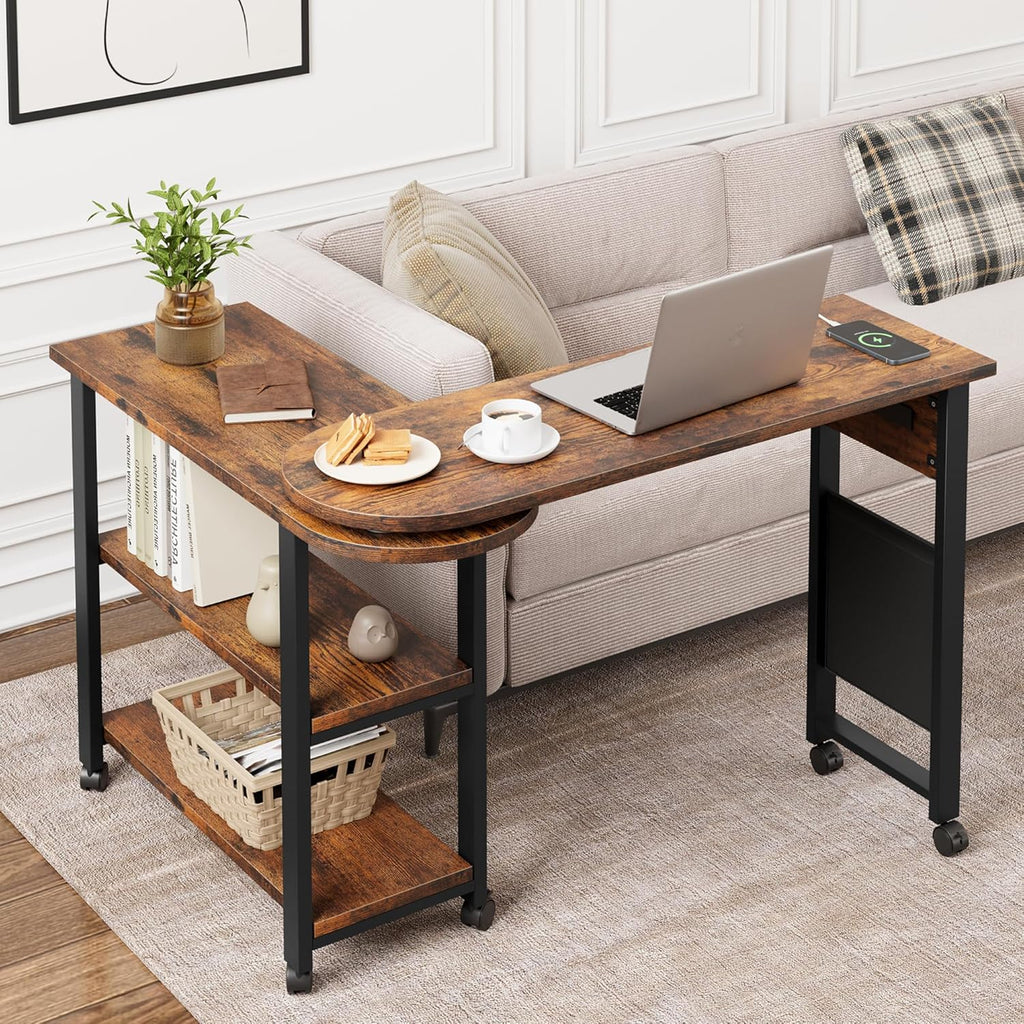 360° Rotating Sofa Side Table with Charging Station P1125