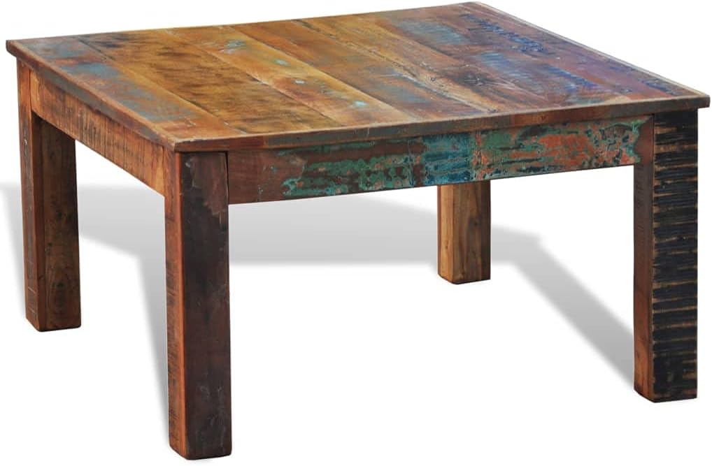 Rustic Coffee Table Square Polished Multi-Color Cocktail Table Reclaimed Wood Distressed Brown E72659