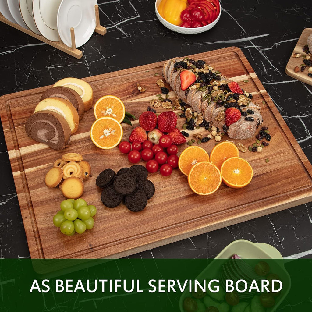 Acacia Wood Cutting Board 24x18 inch with Handle Juice Groove G67867