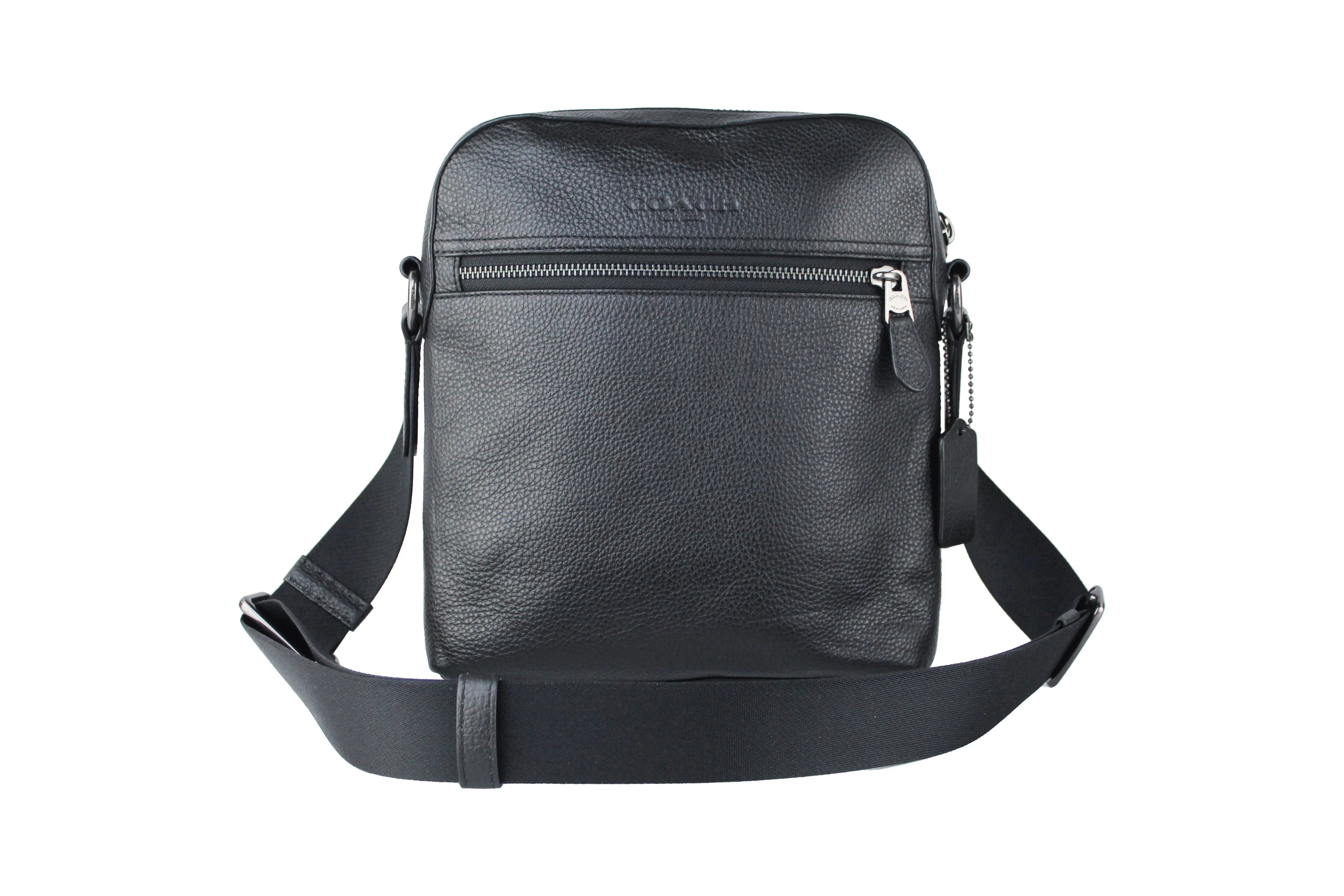 Black Refined Pebbled Leather Medium Crossbody Bag T3415