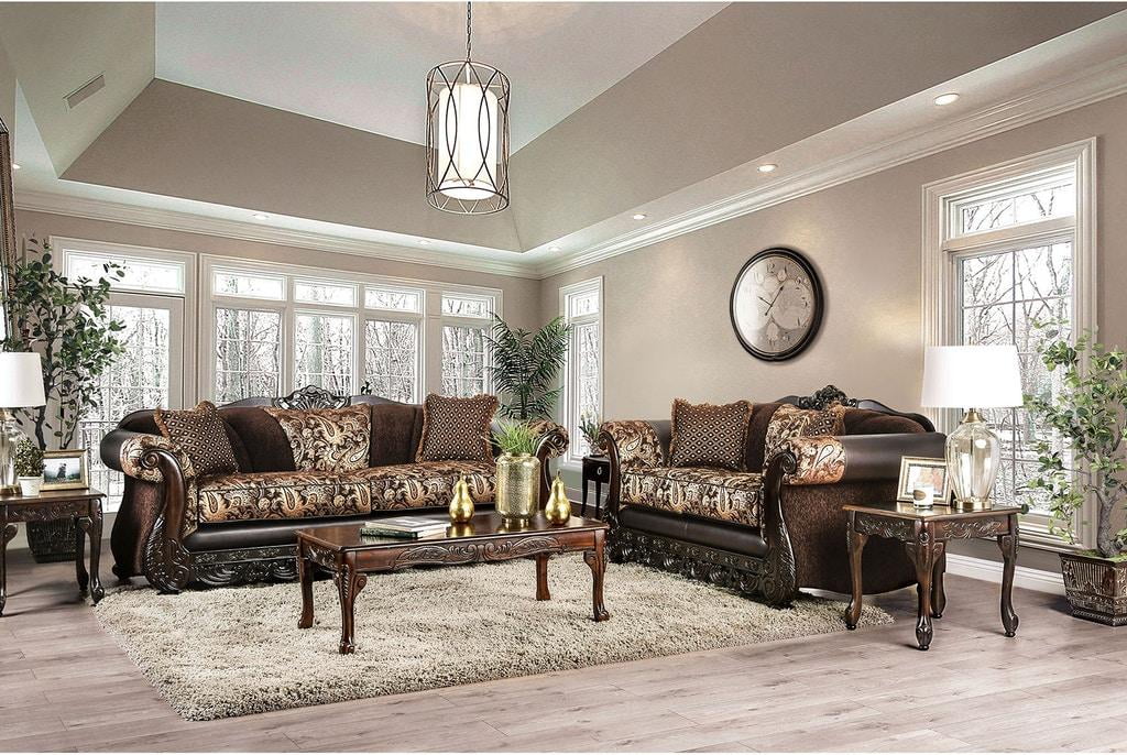Brown Chenille Sofa and Loveseat D378664
