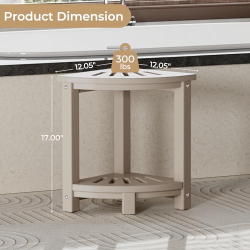 White HDPE Corner Shower Stool with Storage Shelf H29917