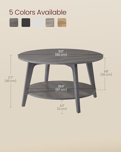 Round Coffee Table, 2 Tier, 31.5 x 17.7 Inches, Honey Brown H845