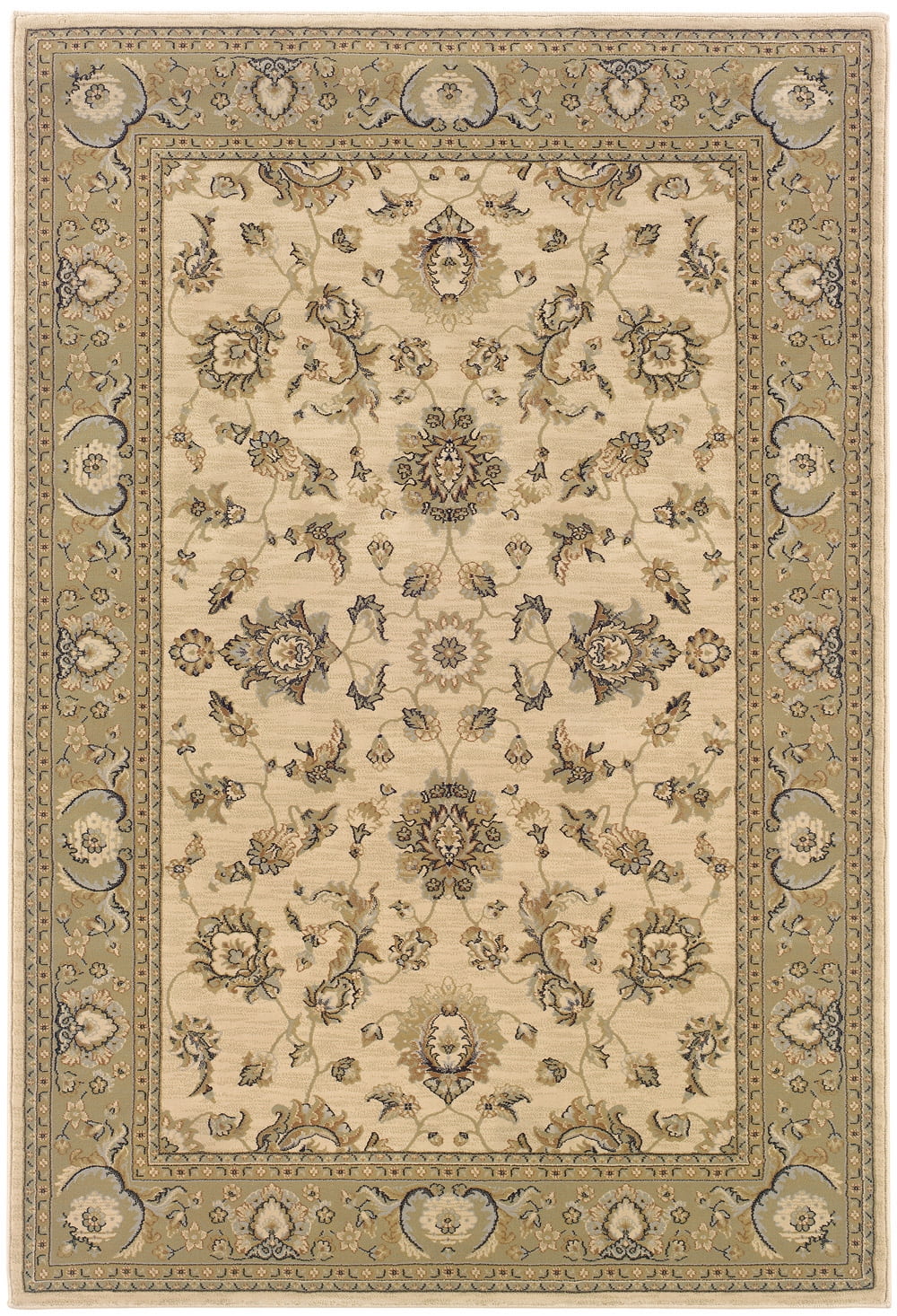 Traditional Ivory Bordered Vines 5' 3" x 7' 9" Rectangle Area Rug V424640