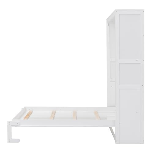 Queen Size Murphy Bed with Storage Shelves and LED Lights, Gray C5124