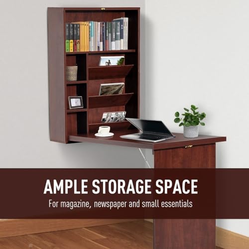 Mahogany Wall Mounted Desk with Storage Shelves G436