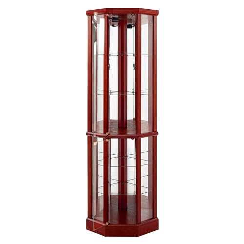 Walnut Wooden Curio Cabinet with Tempered Glass Door F45228