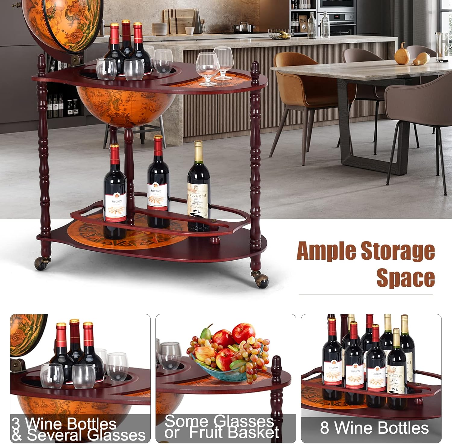 Globe Bar with Wheels and Bottom Shelf G982947
