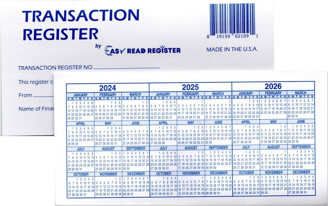 Checkbook Registers Ledger Transaction Log U11598