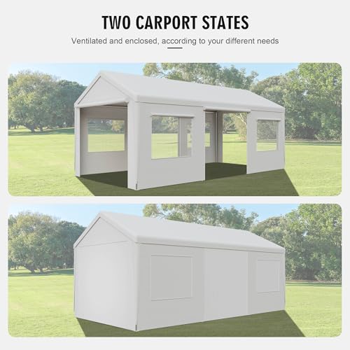 Gray 10' x 20' Heavy Duty Car Canopy Portable Garage with Removable Sidewalls and Roll-up Ventilated Doors & Windows L6775