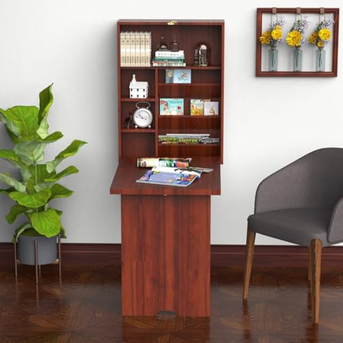 Mahogany Wall Mounted Desk with Storage Shelves G436