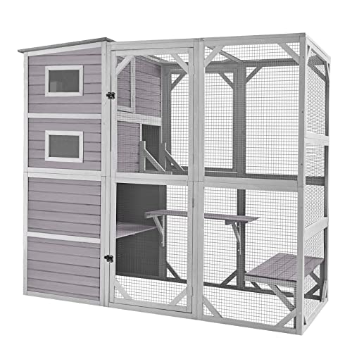 Large 4 Tiers Cat Enclosures House with Weatherproof Roof 70" H 77" L U576625