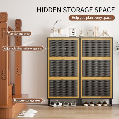 Natural Rattan Shoe Cabinet with 3 Flip Drawers I260496