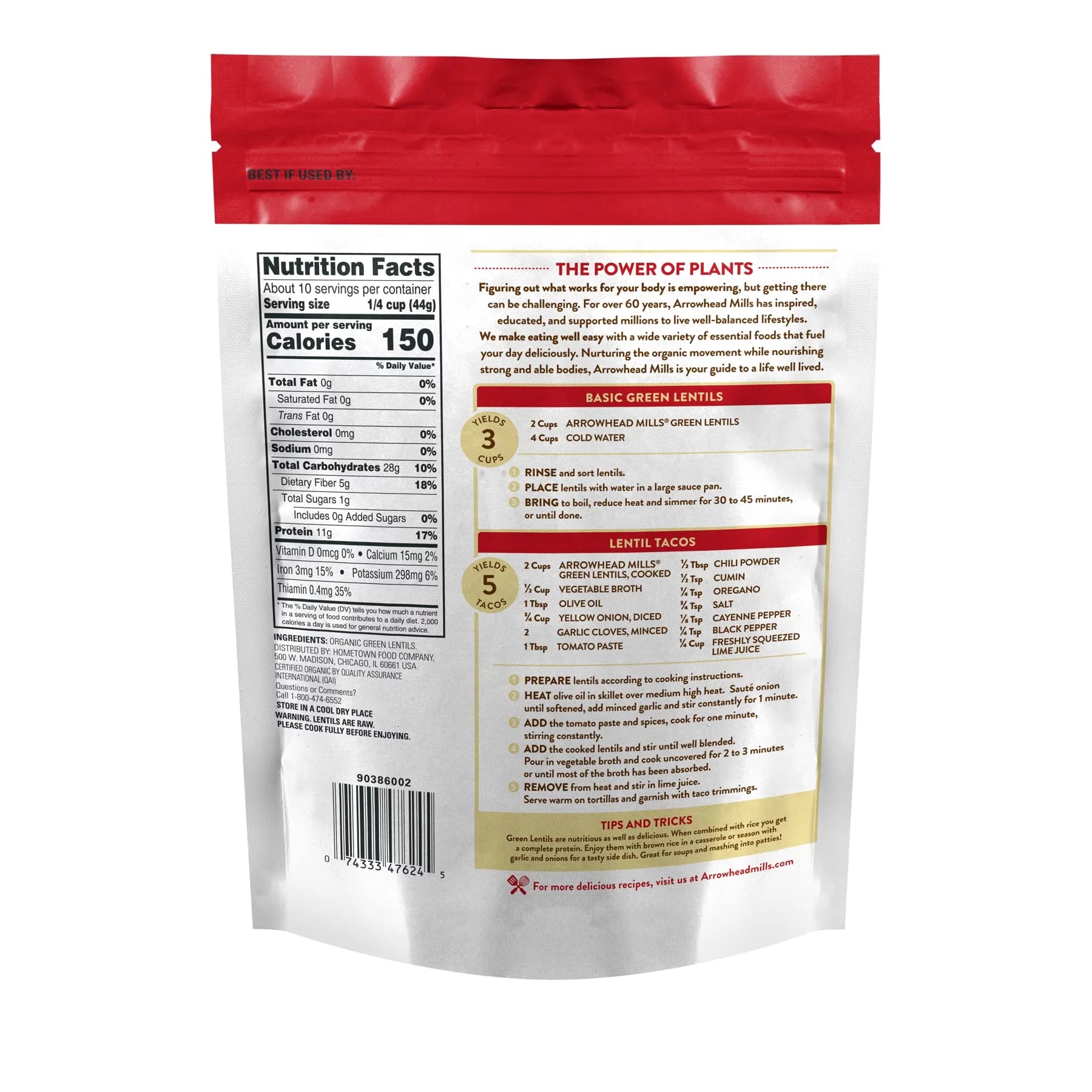 Organic Green Lentils, 16 oz. Bag (Pack of 6) J71987