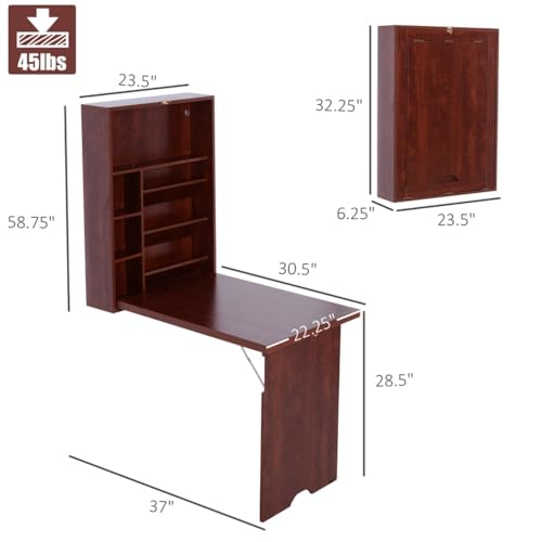 Mahogany Wall Mounted Desk with Storage Shelves G436