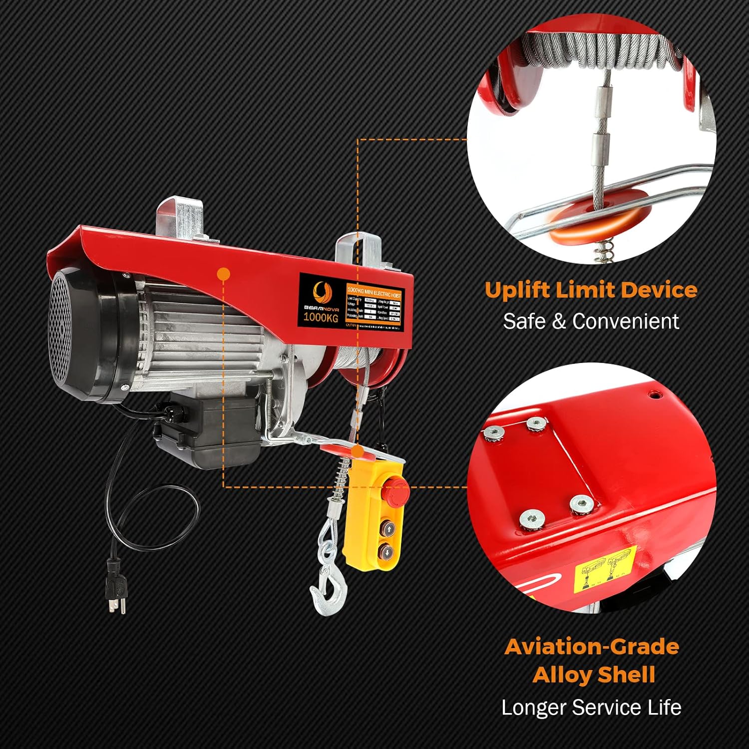 2200lbs 1500lbs Electric Hoist Winch Overhead Engine Lift 110-120 Volt with Remote Control E8983