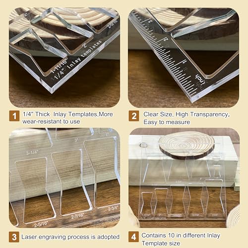 10 in 1 Router Templates with 1/4 inch Router Bushing Guide Template Liner and nut, 1/4" Router Bits E9064