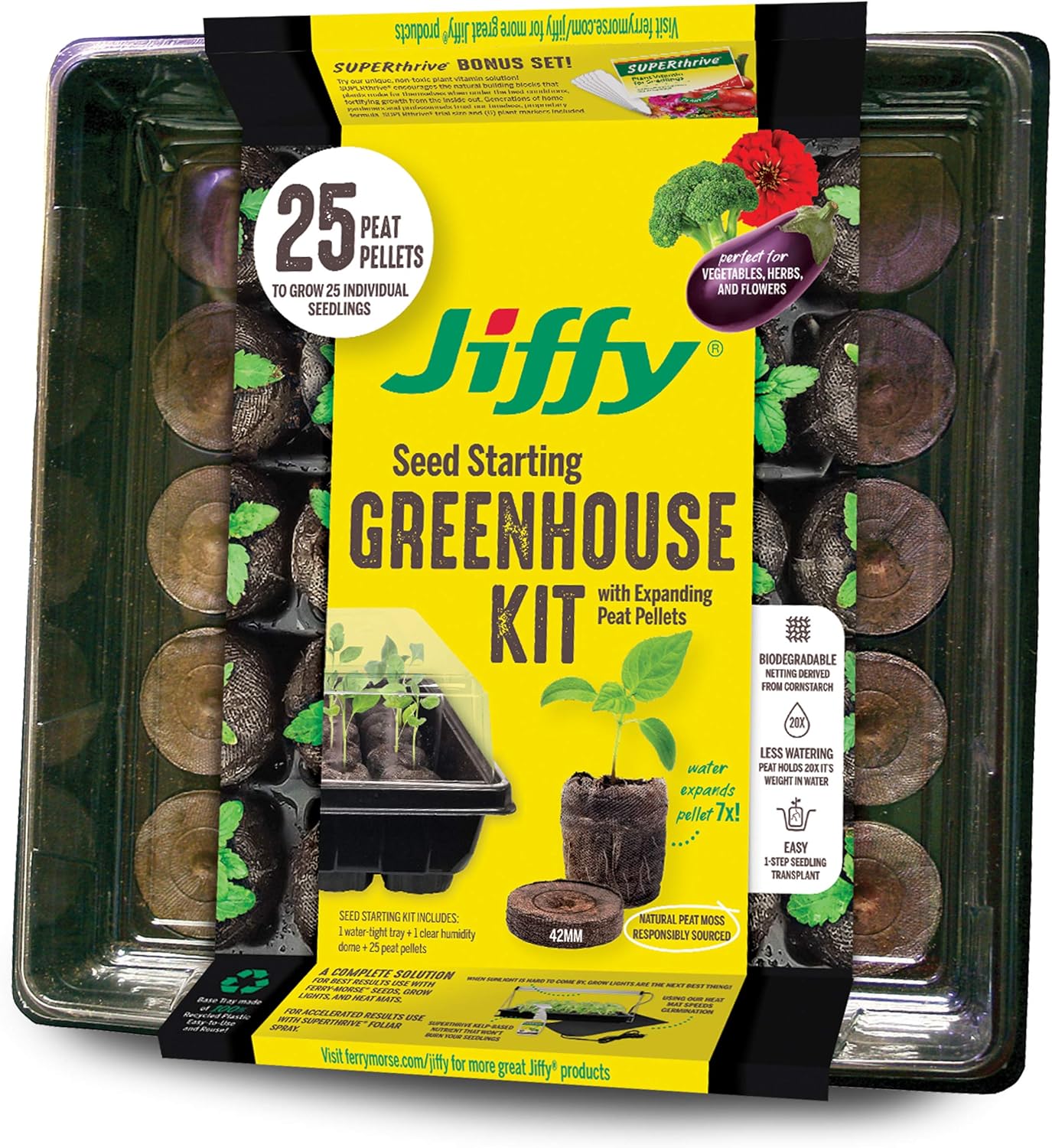 42mm Seed Starting Greenhouse Kit with 25 Biodegradable Expanding Peat Pellets Y4869
