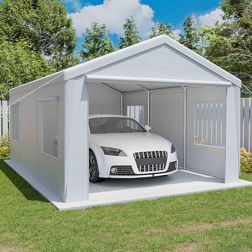 Gray 10' x 20' Heavy Duty Car Canopy Portable Garage with Removable Sidewalls and Roll-up Ventilated Doors & Windows L6775