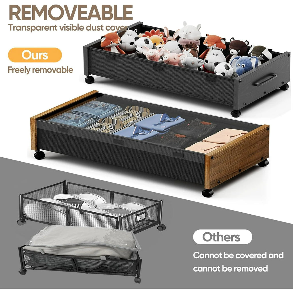 80L Extra-large Rolling Under Bed Storage Bins 2 Pack with Removable Lid B423