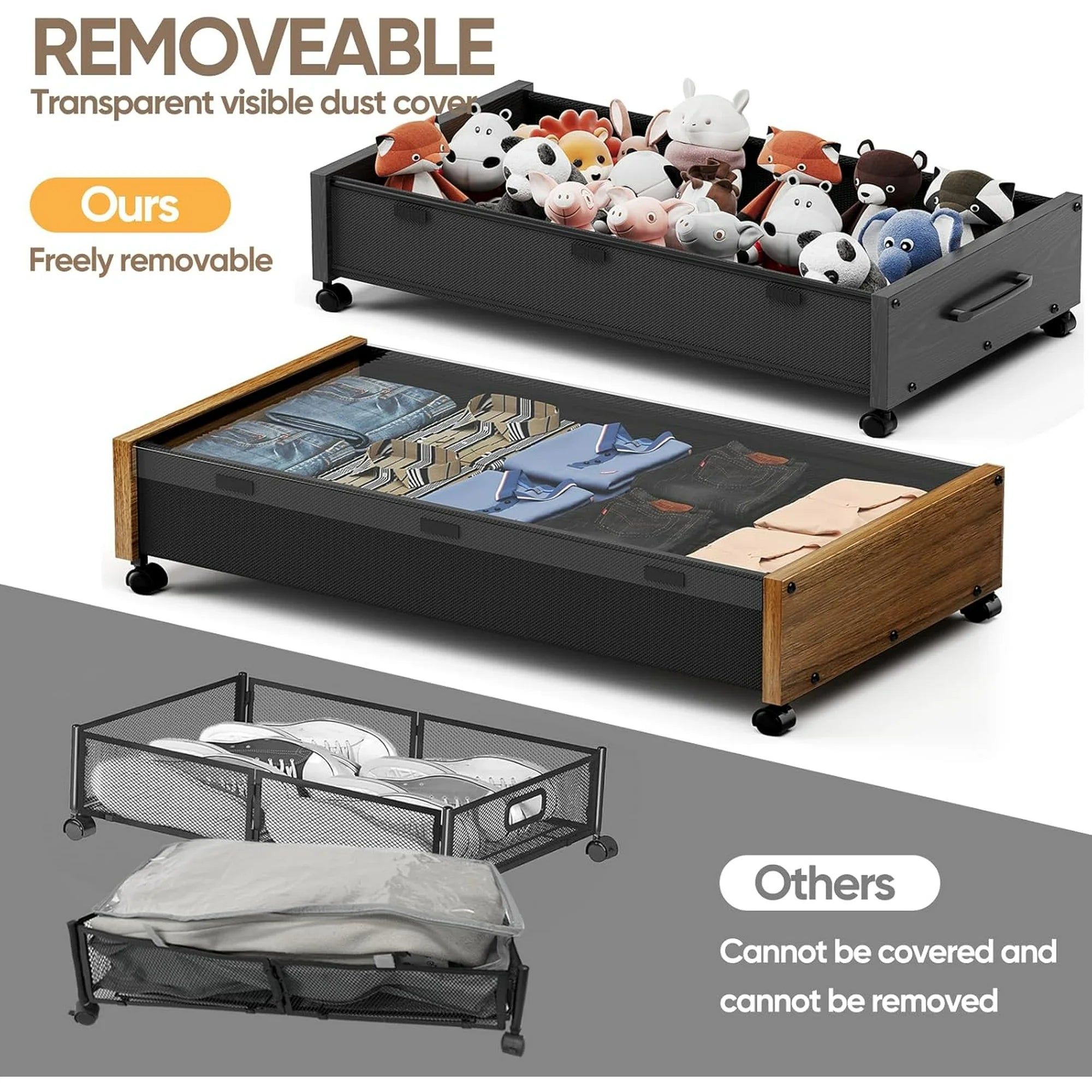 80L Extra-large Rolling Under Bed Storage Bins 2 Pack with Removable Lid B423