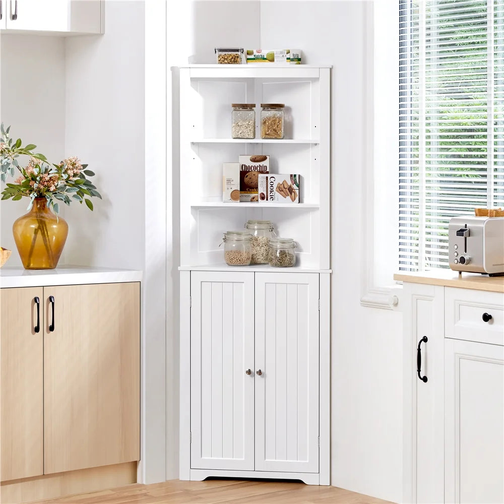 White Wooden Corner Cabinet with Open Shelf A275