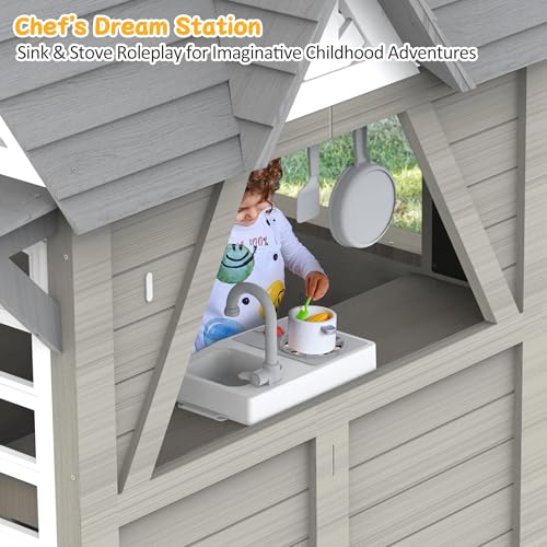 Gray Wooden Play House Playset with Kitchen Z275586