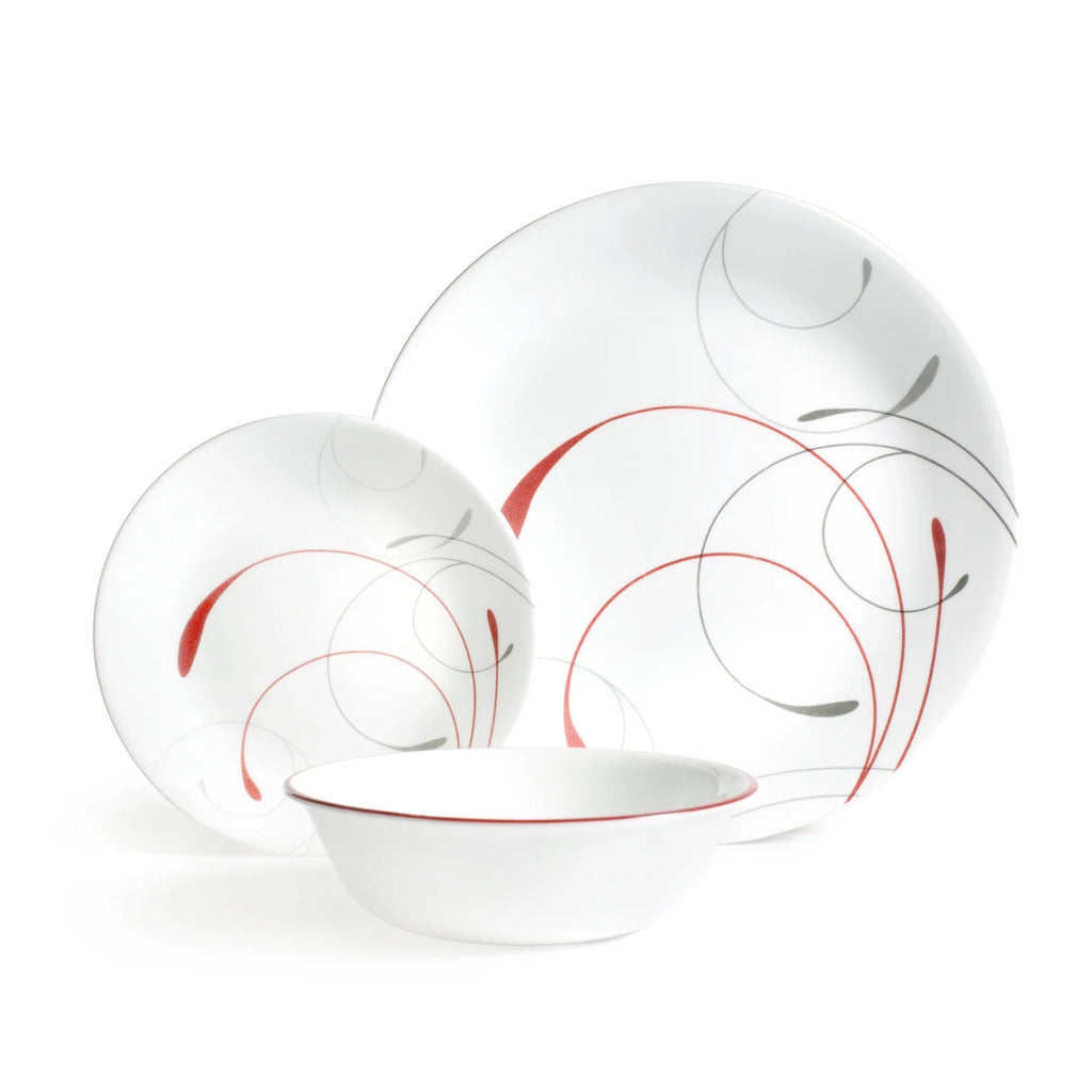 White and Red 12-Piece Dinnerware Set C934299