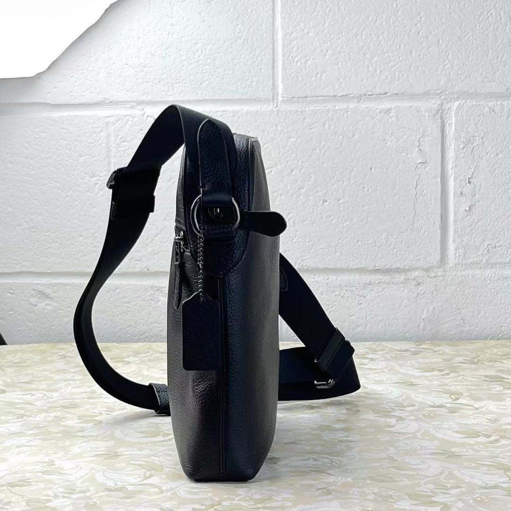 Black Refined Pebbled Leather Medium Crossbody Bag T3415