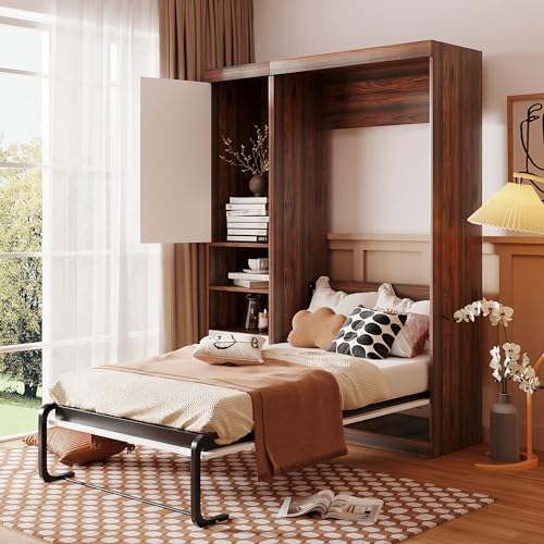 Queen Size White Murphy Bed with Built-in Dual Power/USB Port and Removable Shelves G2999
