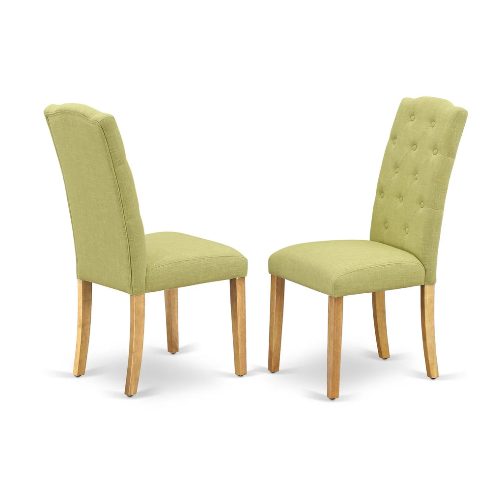 5Pc Dining Set with Drop Leaves and Four Parson Chairs, Lime Green Fabric, Oak Finish Y70072