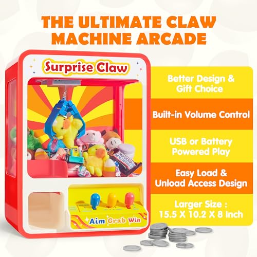 Claw Machine Arcade Toy with LED Light & Adjustable Sound, Rechargable Dispenser Toys Mini Vending Machine for Kids L74247