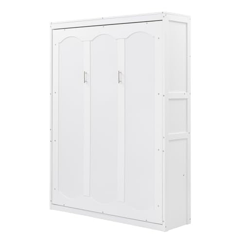 Queen Size Murphy Bed with Storage Shelves and LED Lights, Gray C5124