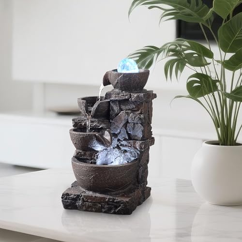 4-Tier Stone Tabletop Fountain with LED Lights W9132