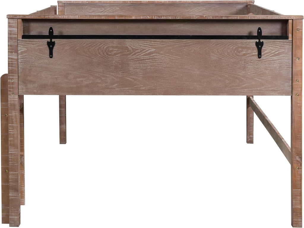 Twin Size Wood Loft Bed with Hanging Clothes Rack K9523