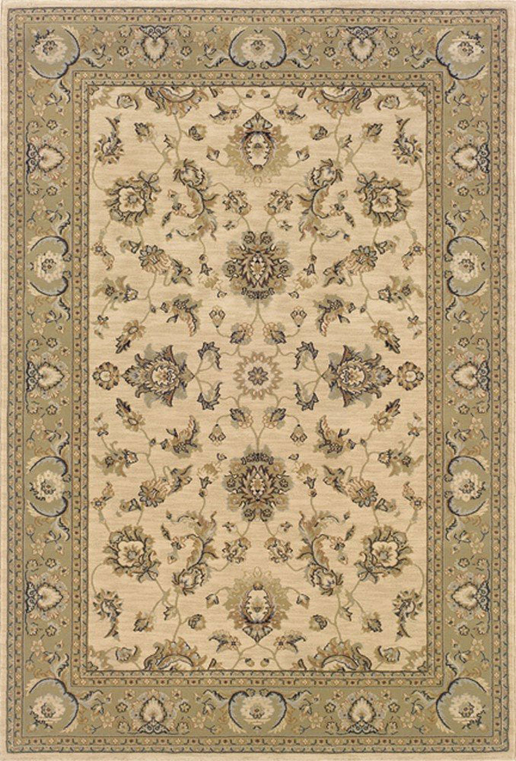 Traditional Ivory Bordered Vines 5' 3" x 7' 9" Rectangle Area Rug V424640