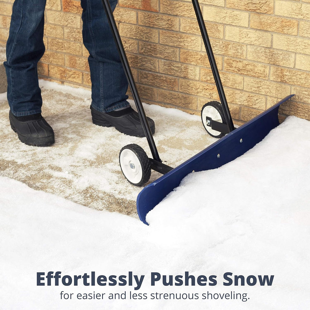 Blue Wheeled Snow Pusher Shovel L3957