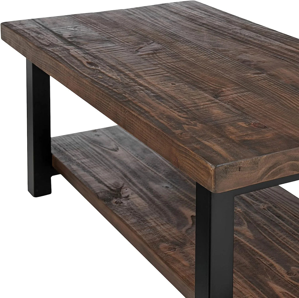 Rustic Industrial Metal and Solid Wood Coffee Table 42 in x 24 in x 18 in Brown E96563