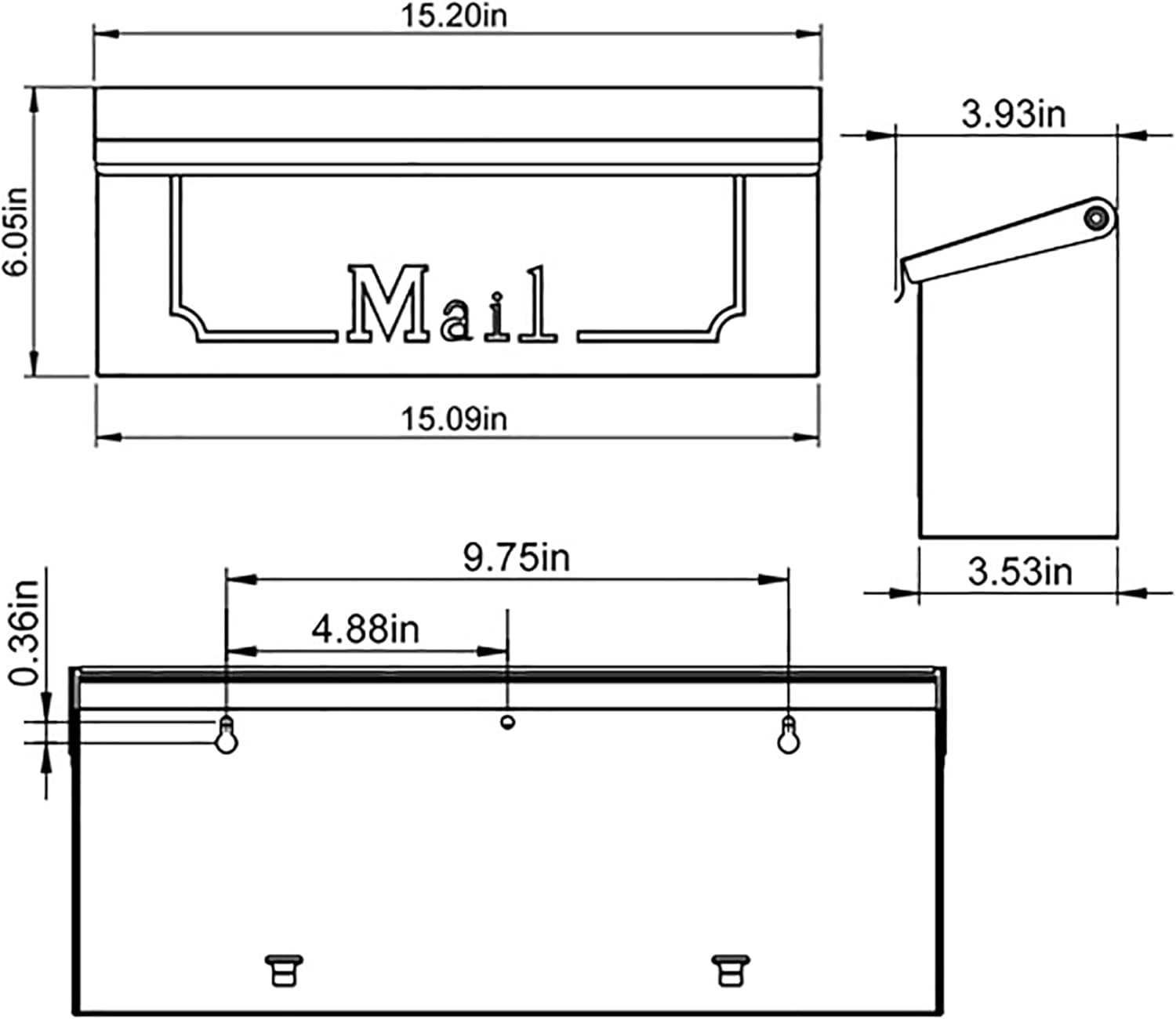 Black Wall-Mount Galvanized Steel Mailbox M803