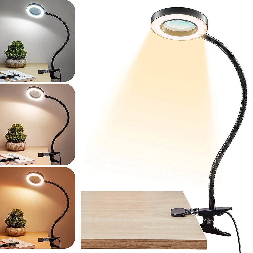 Magnifying Glass with LED Desk Lamp with Clamp, 3-Level Dimmable Desk Light Q5723