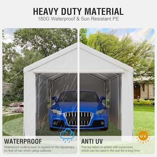 Gray 10' x 20' Heavy Duty Car Canopy Portable Garage with Removable Sidewalls and Roll-up Ventilated Doors & Windows L6775