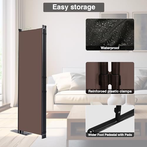 Brown Fabric 4 Panel Folding Privacy Screen W346189