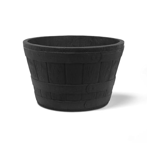 19" Whiskey Barrel Polyresin Planter with Textured Wood Finish Q2511